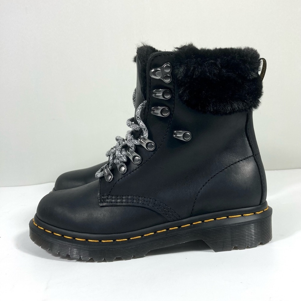 Dr. Martens 1460 Serena Collar Faux Fur Lined Lace Up Boots Black 37 EU 6 US NEW